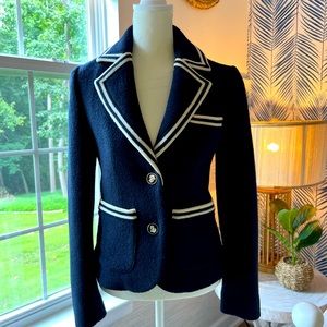 Tory Burch Wool Bouclè Blazer - Navy/Gold/White